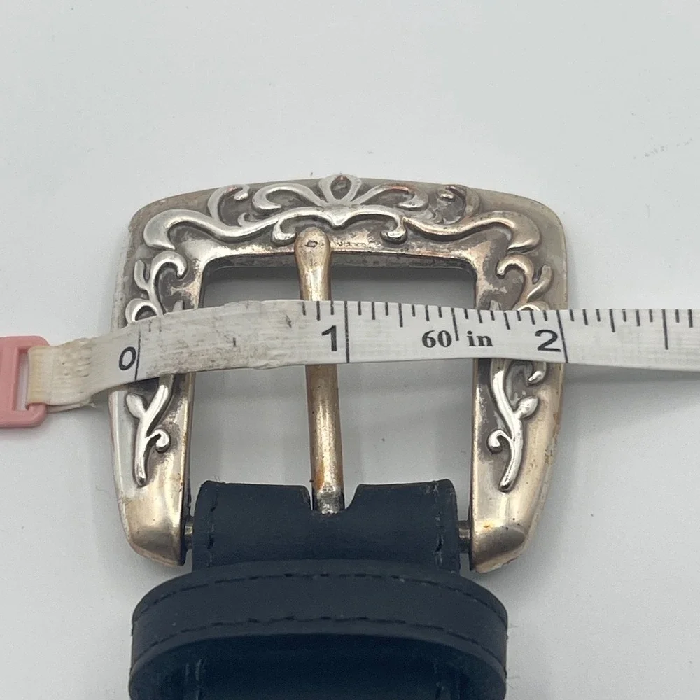 Vintage Western Leather Belt Women's L Black Silver Filigree Concho USA Rodeo